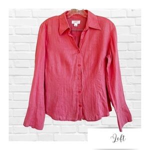 Vintage Loft Pink Linen Blouse Bell Sleeves Preppy Coastal Resortwear Vacation
